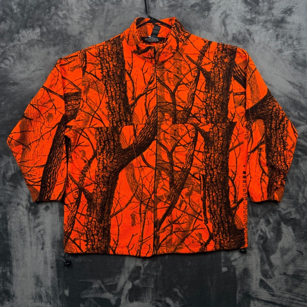 Winchester Fleece Jacket Mens XL Orange Blaze Camo Full Zip Hunting Outdoors
